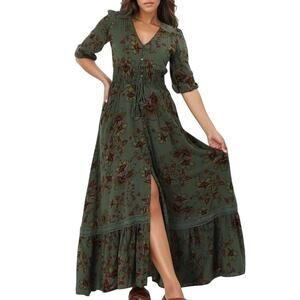 Jaase 18 NEW Romi Maxi Dress Esme Print Button Down Boho Dark Floral Fall Goth